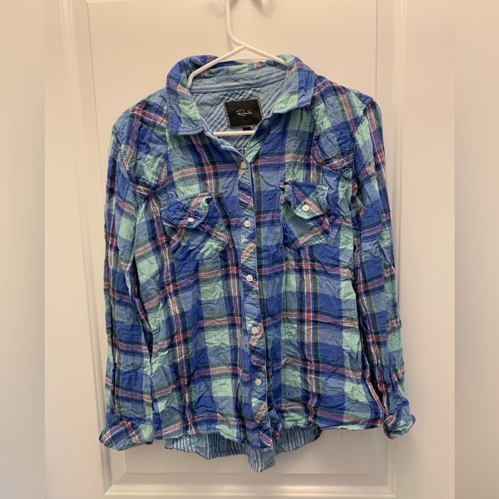 Rails Blue and Green Plaid Shirt